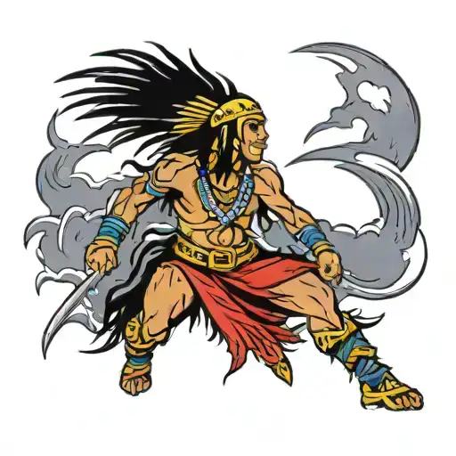 Warrior Chief Of The Black Indians Battling A Storm Of Lightning