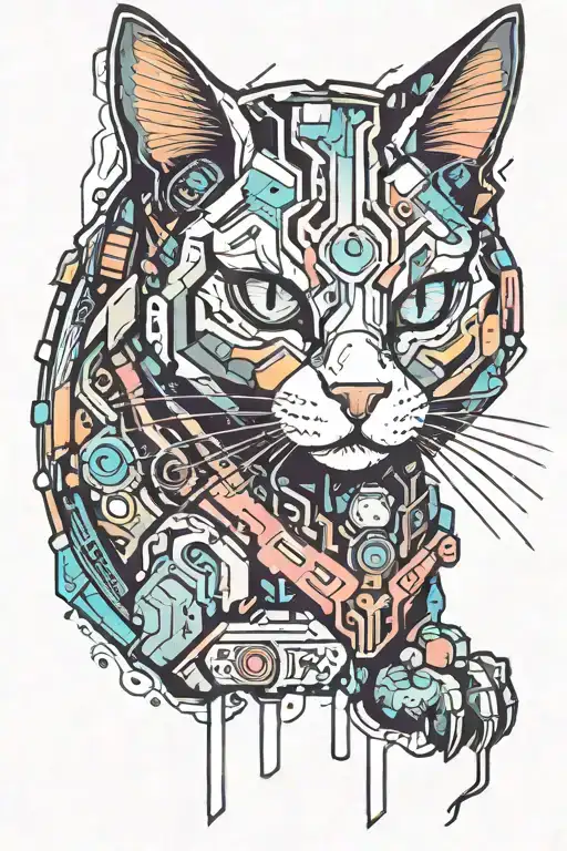 A Cat With Neon Accents And Futuristic Elements