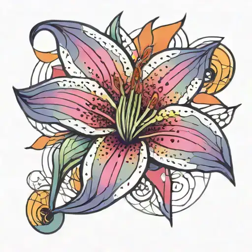 An Abstract Representation Of A Lilly Flower With Geometric Shapes Incorporated In Colour