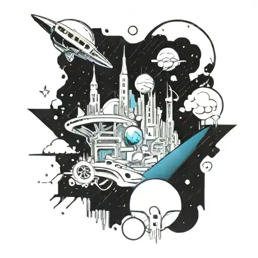A Futuristic Space Cityscape With Peace Symbols Scattered Throughout