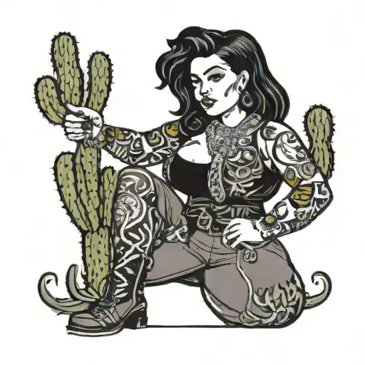 Curvy Darkhaired Lady With Cactus
