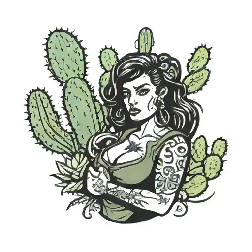 Curvy Darkhaired Lady With Cactus