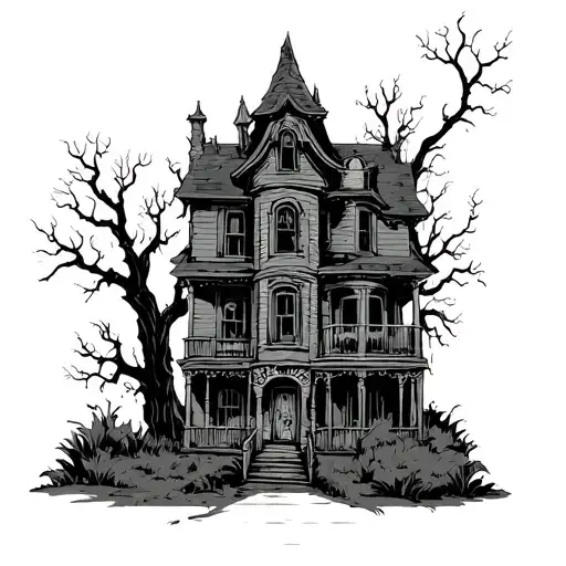 A Haunted House Black White And Grey
