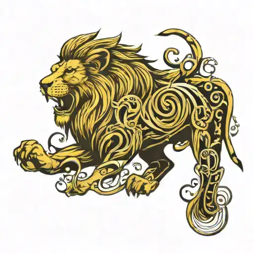 A Majestic Lion Roaring In A Forest Setting With Musical Notes Swirling Around It