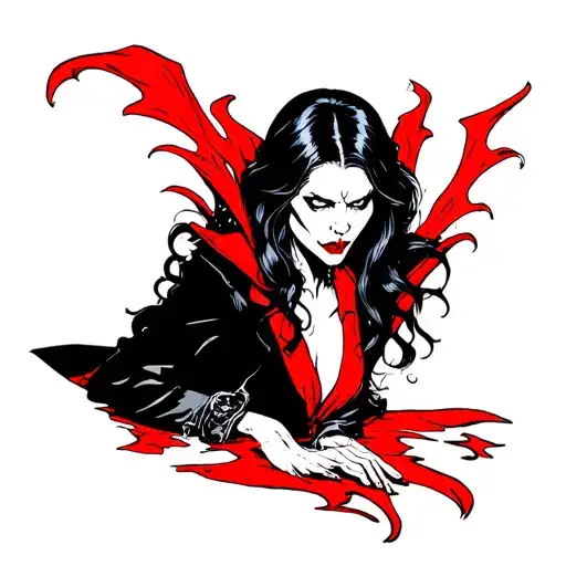 A Vampire Woman In Black White And Red
