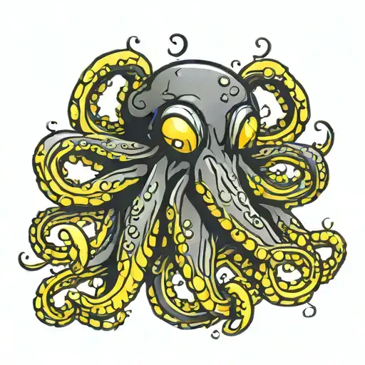 Black Octopuss With 3 Yellow Eyes
