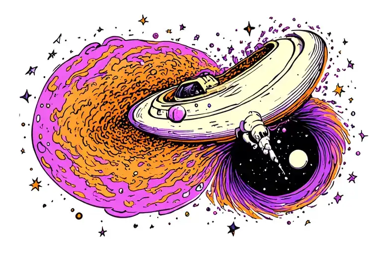 Space With Pnink Purple And Orange Being Pulled Into A Black Hole