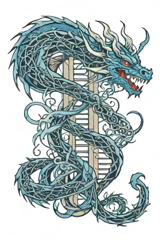 A Dna Double Helix Intertwined With A Dragon Silhouette