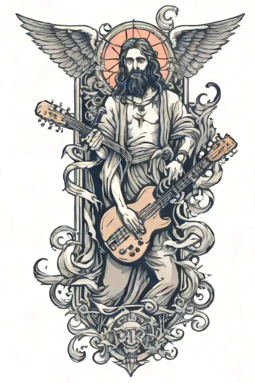 Jesus Vs Demon Tatto Design Incorporating Musical Notes