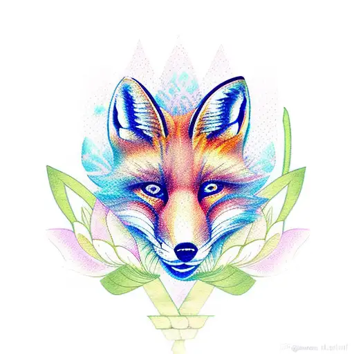 Fox Head With Lotus Flower