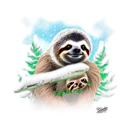 Sloth Riding A Snowleapord With Scare Crow In The Background