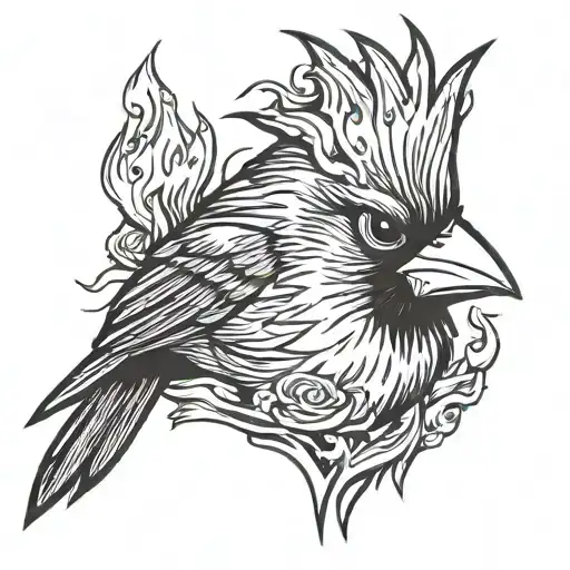 Cardinal Head And Flames