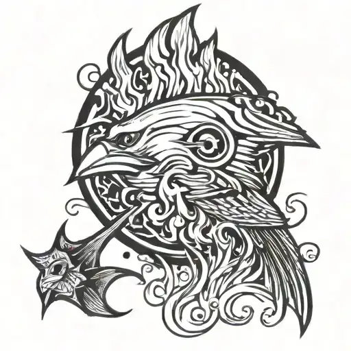 Cardinal Head And Flames And Fish Transforming