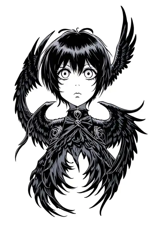 Black Spread Wings Filled With Hellsing Style White Eyes With Read Iris