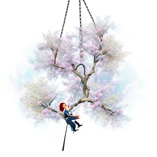 A Whimsical Swing Hanging From A Blooming Tree
