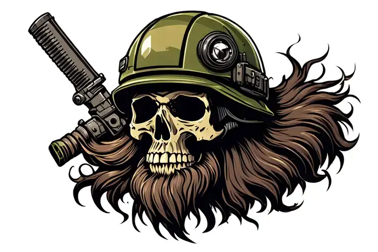 Tactical Skull Wearing Coms And Tactical Helmet With Long Beard