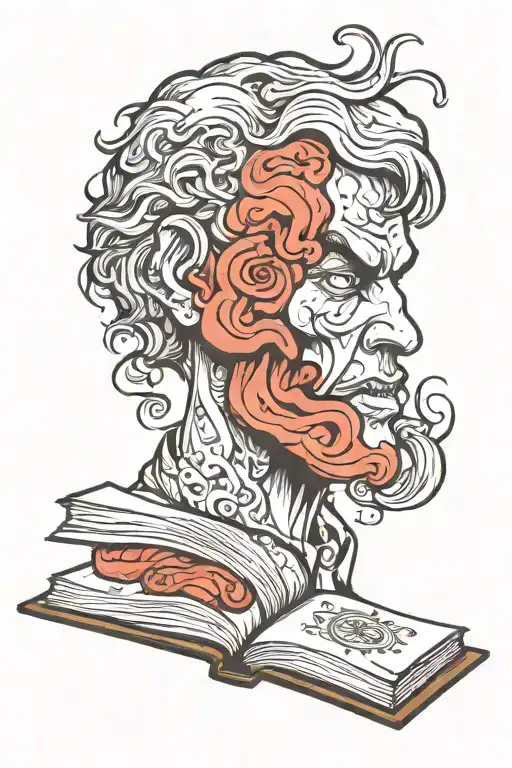 Drama Two Face Profile Holding Open Book Surrounded