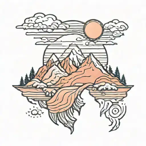 Mountains Panorama An Half Moon And Half Sun