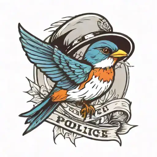 Swallow Flying With A Police Hat In Its Beak