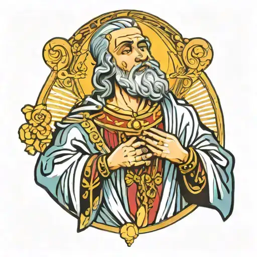 San Judas Tadeo Standing Praying With A Rosary In His Hands Crying Looking Up