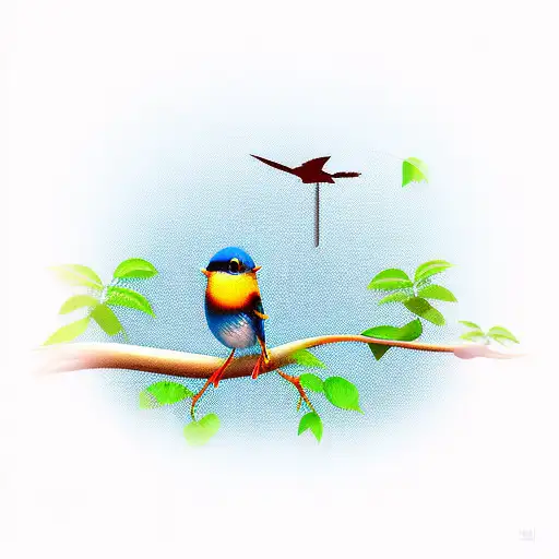 Little Bird On A Vertical Branch