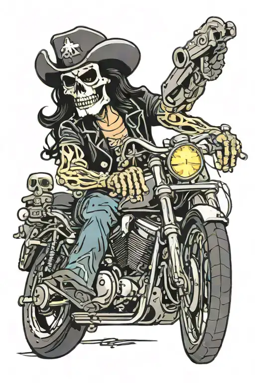 Lemmy From Motorhead As A Skeleton With A Motorcycle