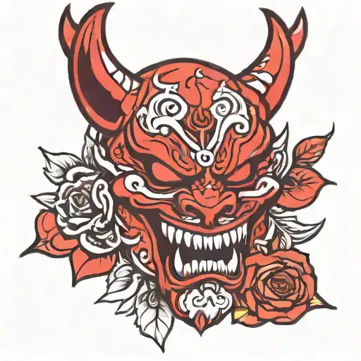 Red Oni Mask With Rose Petals