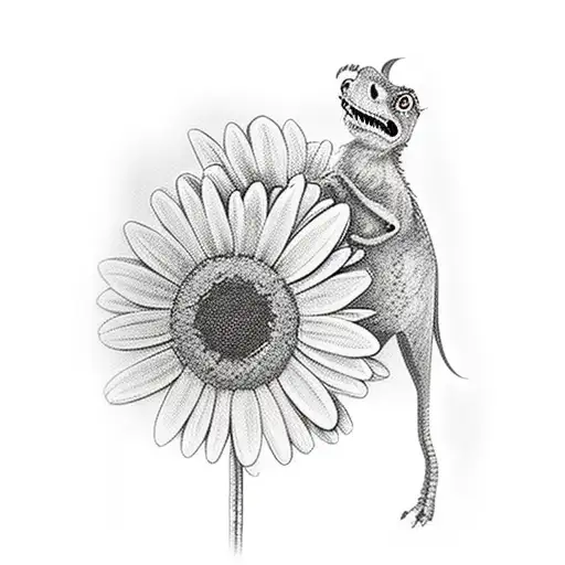 Cartoon Trex Holding Daisy