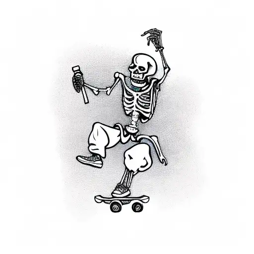 Skeleton On A Skateboard Drinking