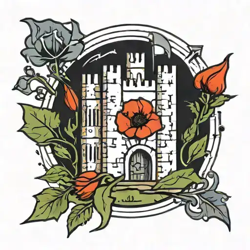 Minimalist Fortress Symbol With A Poppy Inside