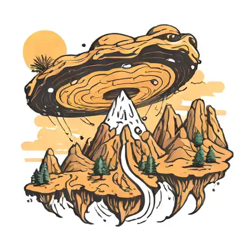 Giant Crack Inside A Happy Place With Mountain And An Ufo