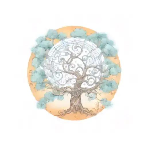 A Steam Punk-inspired Tree Of Life With Musical Notes Flowing Through The Branches