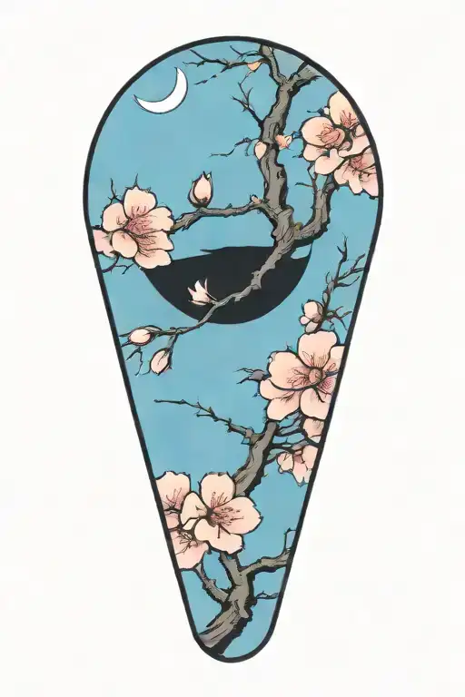Sakura Branch With Flowers And Moon Background
