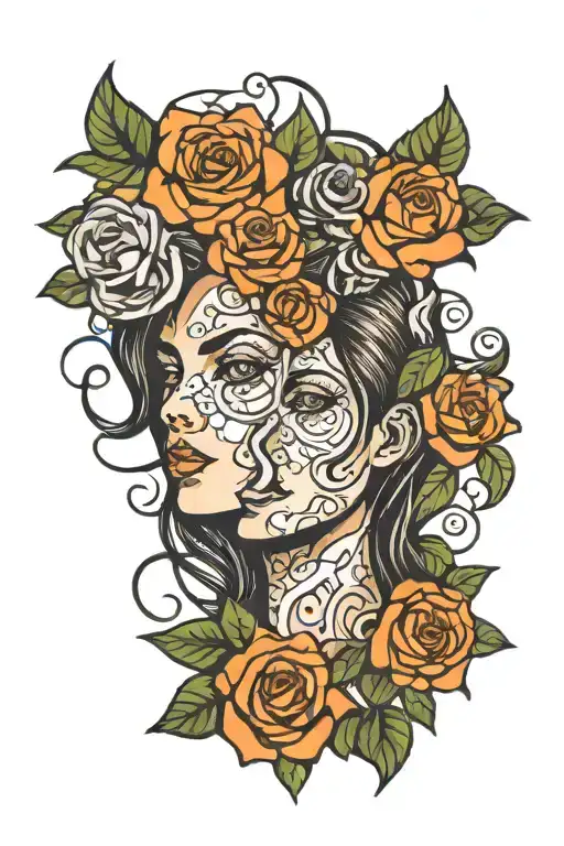 Face Of Gemini Zodiac And Roses Blooming