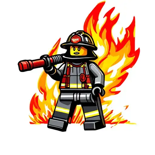 Lego Fire-fighter With Fire In Background