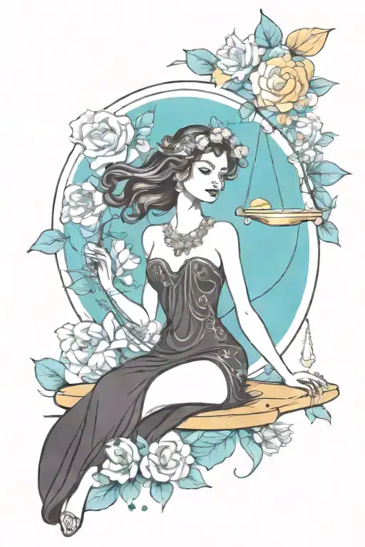 Libra Zodiac Sign As Person With Flowers
