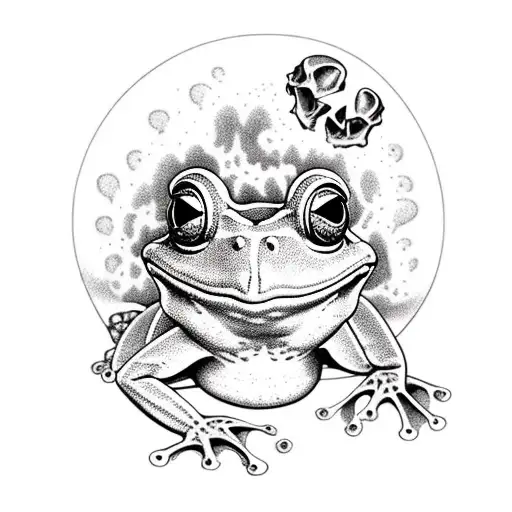 Frog With Skull And Flowers In Space