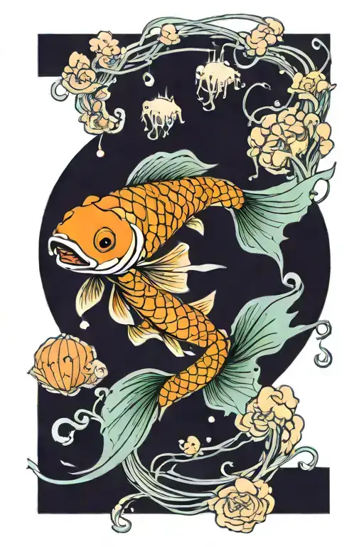 Koi Fish With Jellyfish Swimming