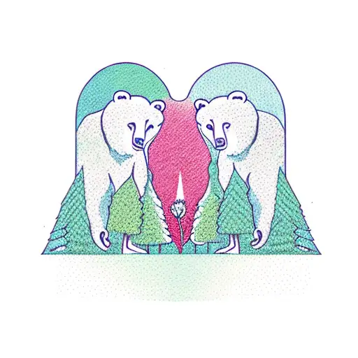 Two Bears Facing Each Other With An Arbutus Tree In Between