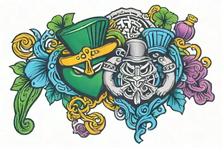 Claddagh And Shamrock Surrounded By Colorful