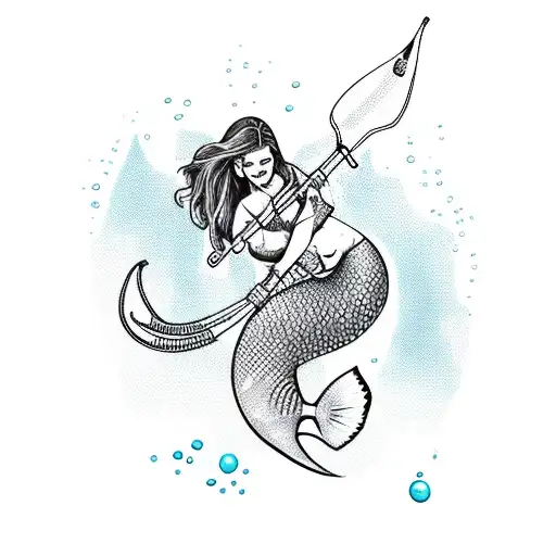 Underwater Spearfishing Scene With A Mermaid