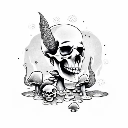 Skull With Mushrooms Growing Out Of It