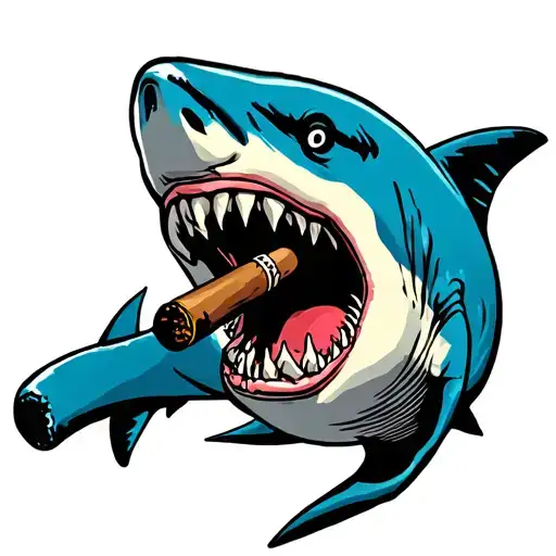 Shark With A Cigar In Its Mouth Gazing