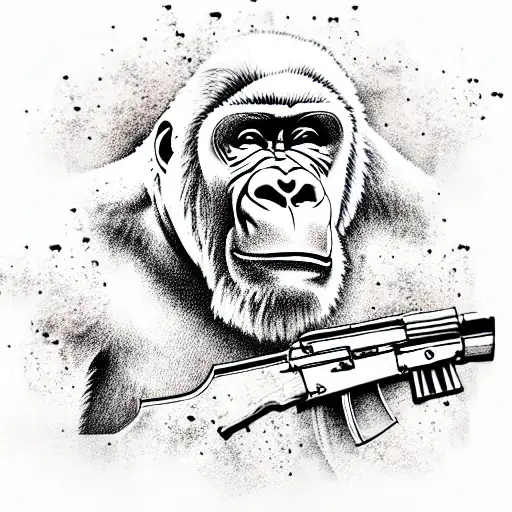 Gorilla With An Ak-47 Assault Rifle