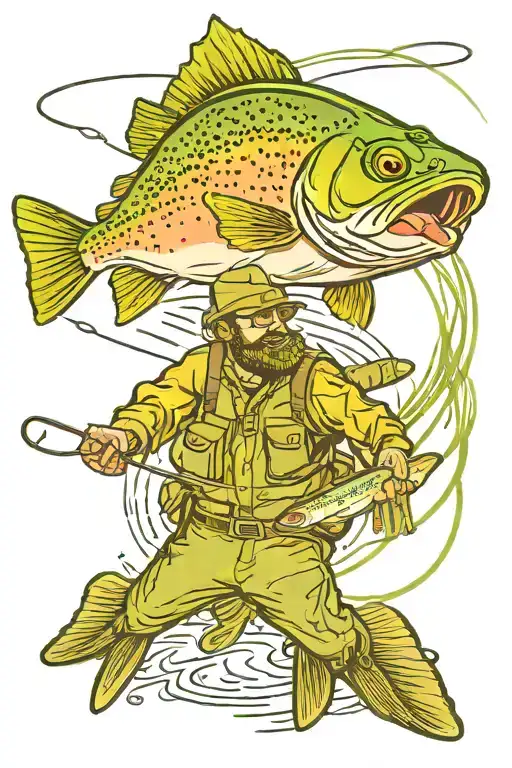 Rainbow Trout Jumping On A Fly Line With Fisher Man In Back Ground