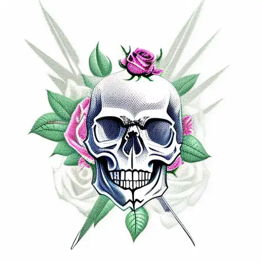 Skull With Knife And Roses