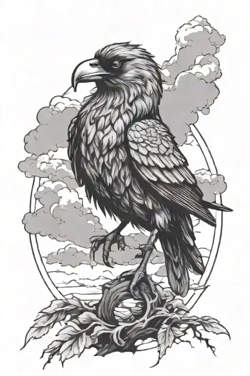 Gothic Style Raven Perched With Cloudy Background