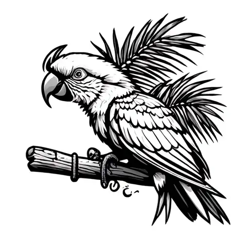 Pirate Parrot With Tropical Background Black