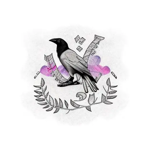 Crow With Including Letter R And M Embedded