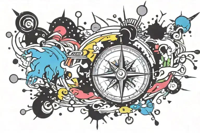 One Black And White Compass Over Splashes Of Color